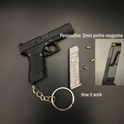 2mm pinfire gun Black 1:3 Scale Metal Mini gun Gl7 9×19 Toy Gun Keychain With Bullets and Holster 2mm pinfire gun