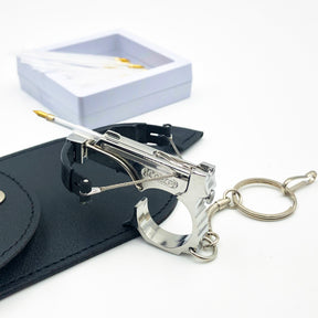 Keychain style Folding mini crossbow Cobra mini crossbow metal casting 20 pounds The world's smallest mini crossbow Exquisite leather case